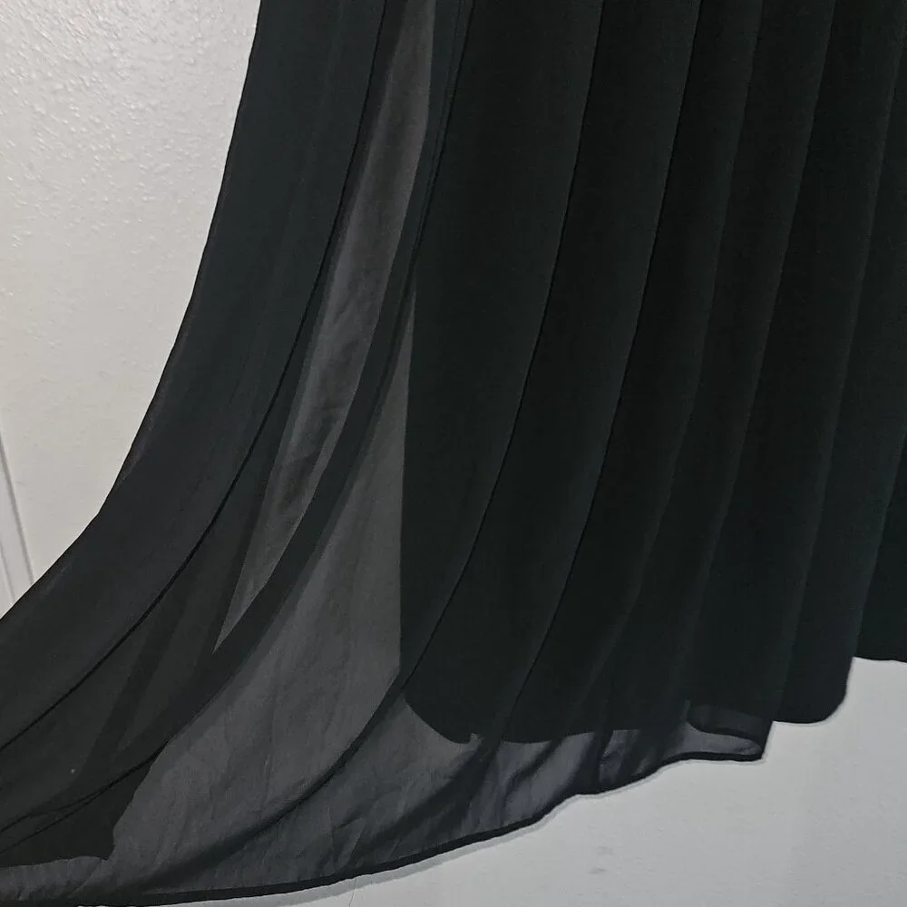 Lulus Solid Black Maxi Skirt Long Sheer Layer Slit Lined Women's XS